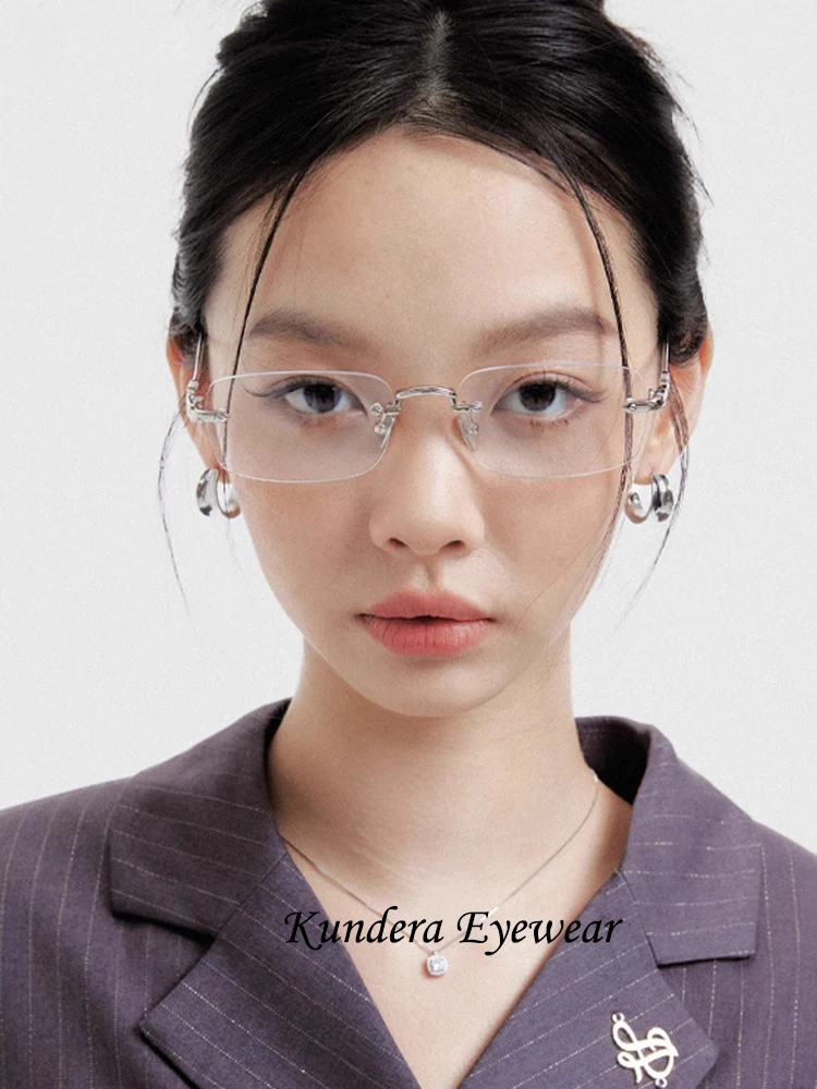 Naoi Rei/Naoi Rei's Same Style Silver Rimless Glasses Sexy Y2K Myopia Anti-Blue Light Glasses Prescription Glasses