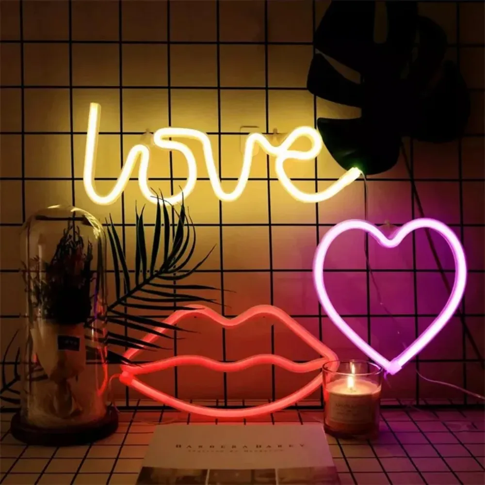 Led Neon Light Sign Heart Shape Wall Mounted Night Light For Valentine's Day Bar Bedroom Living Room