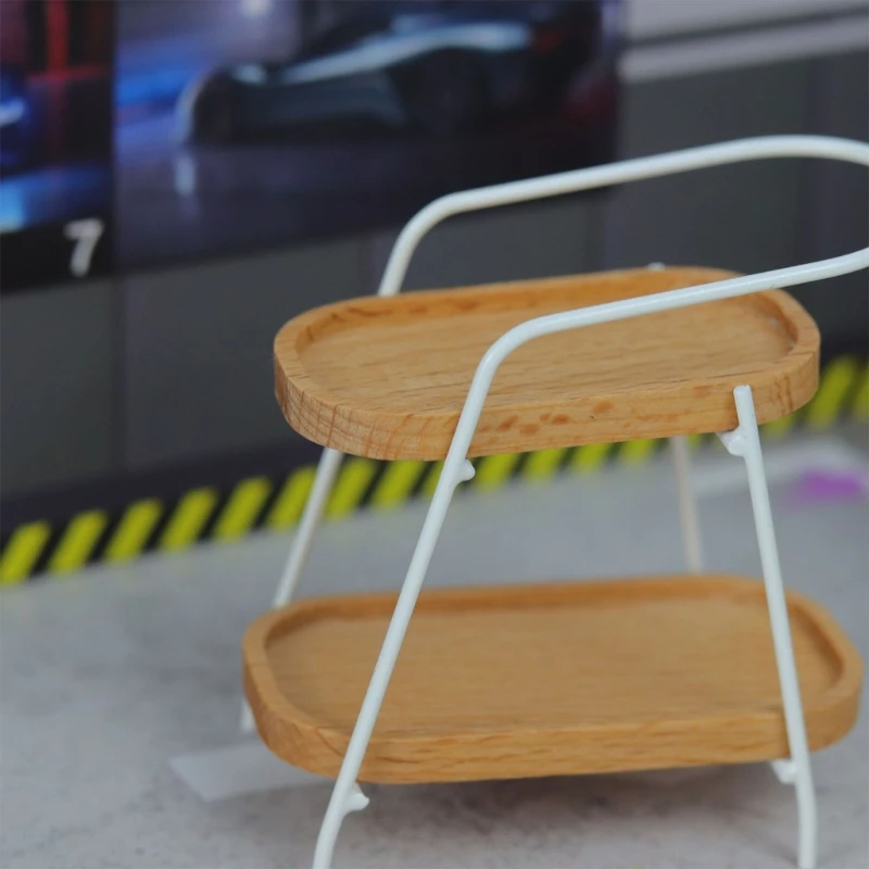 แร็คจอแสดงผลไม้ที่สมจริงยืนวินเทจไม้ Zakka สำหรับบ้านตุ๊กตา 1:12