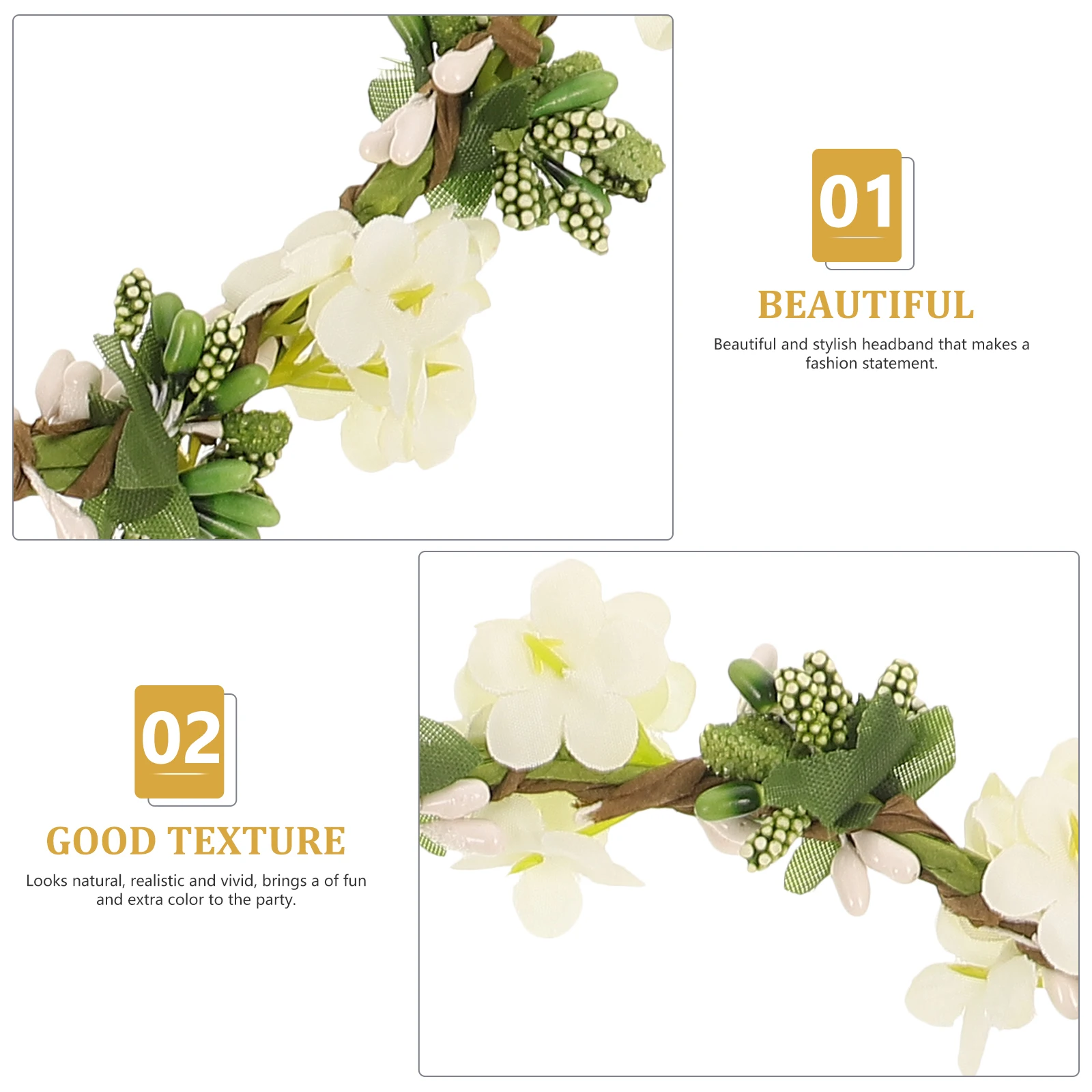 

Floral Crown Headband Wedding Hair Accessories Bridal Headwear White Color Girls Decorations Elegant Design Adjustable Size