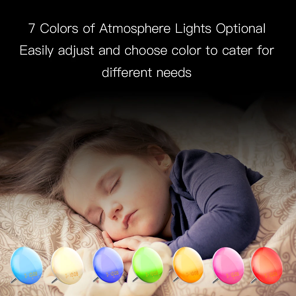 Moes WiFi Wake Up Smart Light Alarm Clock with 7 Colors Sunrise Sunset Simulation Tuya APP Control Works with Alexa Google Home