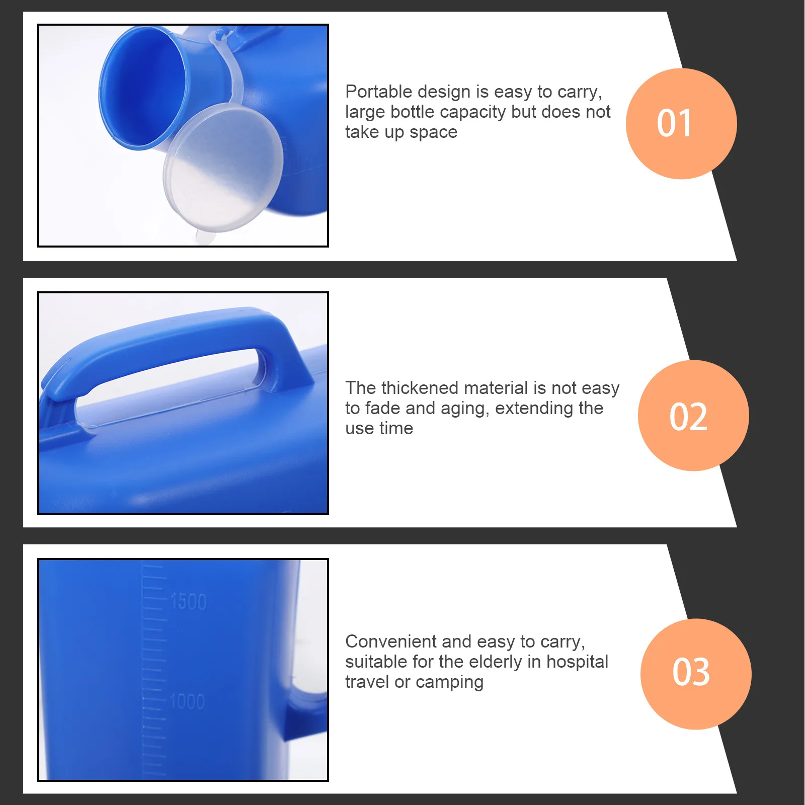 

2Pcs Thickened Plastic Urinal Bottle Large Capacity Portable Spill Proof Urine Container for Elderly Patients Bedridden Travel