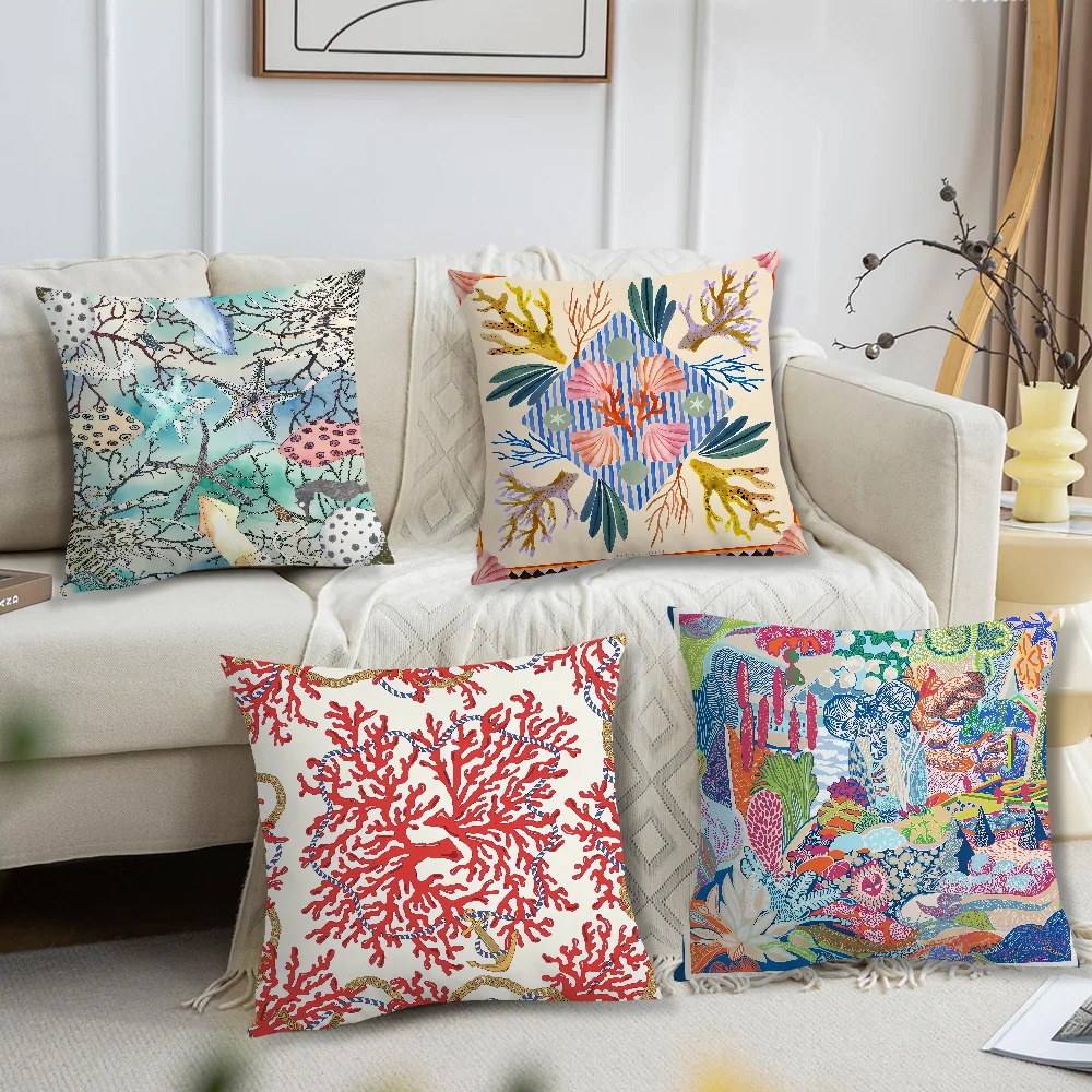 Pillow covers Pillow case 45cmx45 cm marine life sea star coral art decor living room sofa home office protective covers