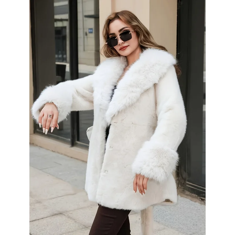 Herfst en winter imitatiebontjas voor dames, verdikt warm comfortabel milieuvriendelijk modieus commuterjack met lange mouwen