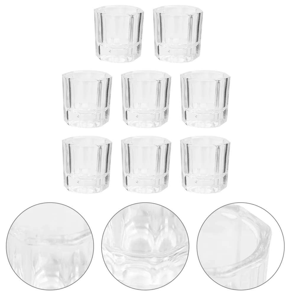 

8Pcs Manicure Liquid Cup Elegant Glass Nail Art Use Cup Portable Reusable Pen Cleaning Holder for Nail Technicians