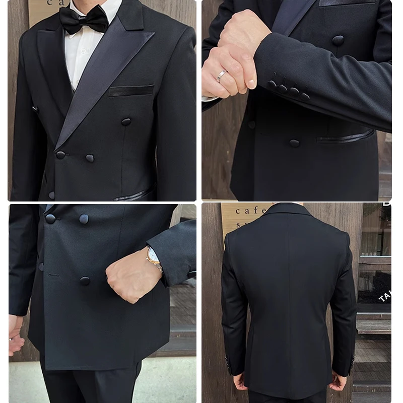 Man Elegant Black Double-Breasted Suit with Vest: Perfect for Formal Events and Sophisticated Occasions M-XL7