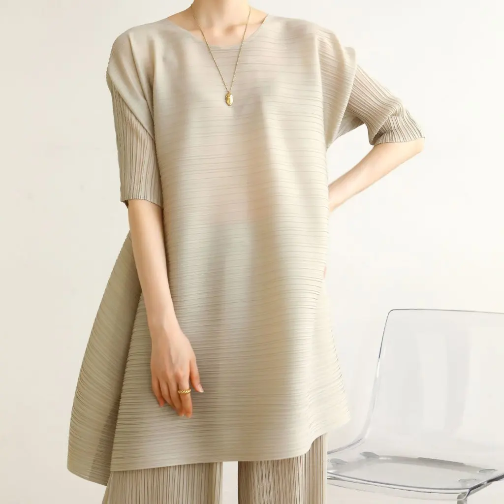 

High-End Pleated Loose T-shirt Autumn Spring New Fashion Irregular Large Size Women's Casual Top Factory Direct Supply