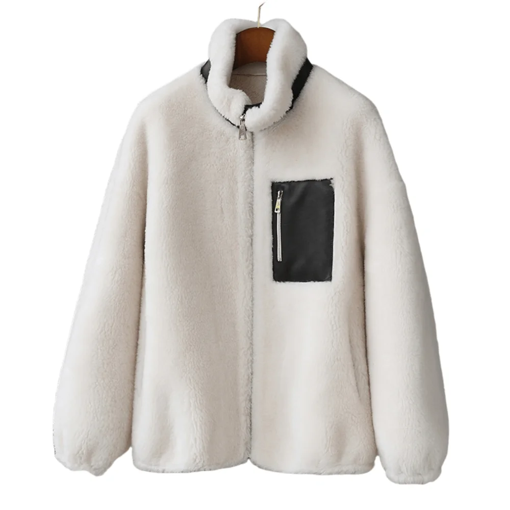 

winter new grain sheep shearing coat fur one short color contrast versatile fur coat (female)