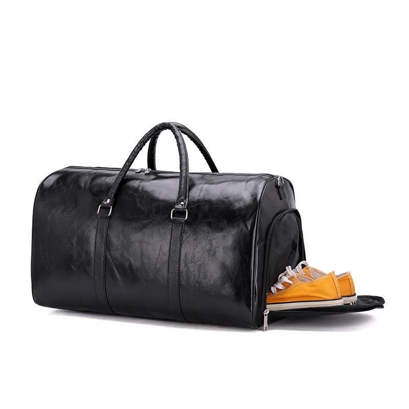 Large Capacity Short-Distance Travel Bag Women Soft PU Leather Travel Bag Duffel Bag Fashion Casual Men Sports Fitness Handbag