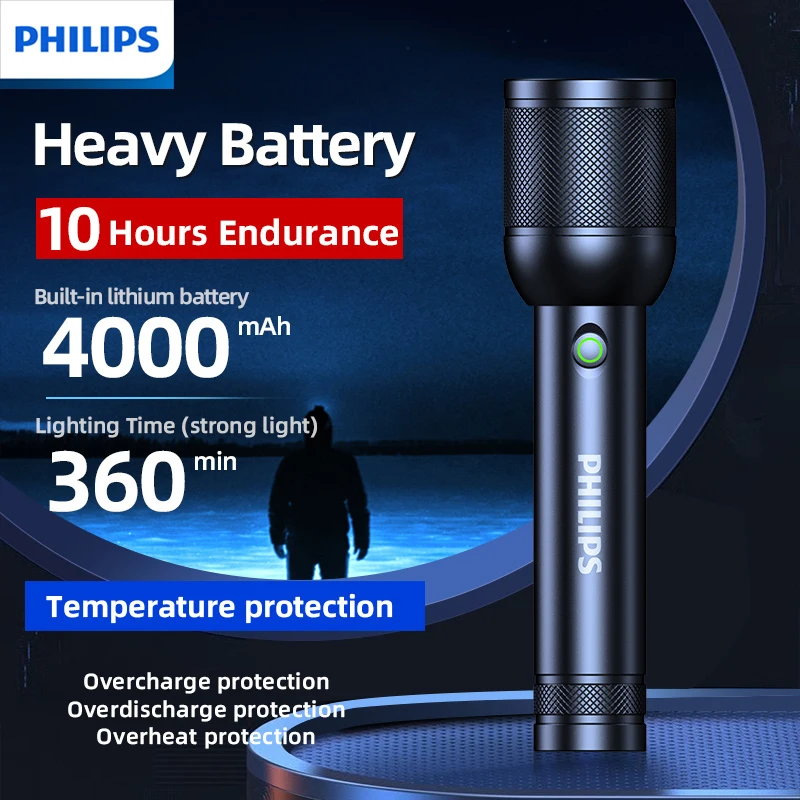 Philips 2025 Portable Flashlight Rechargeable LED Flashlights for Defensa Personal Self Defense Camping Hiking