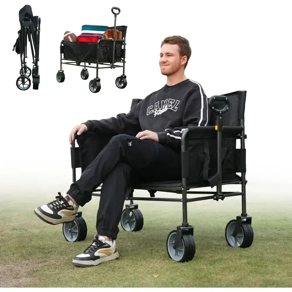 Elevated Seat Beach Wagon Chair, Convertible Cart for Adults, 2-in-1 Wagon LoveSeat and Stand