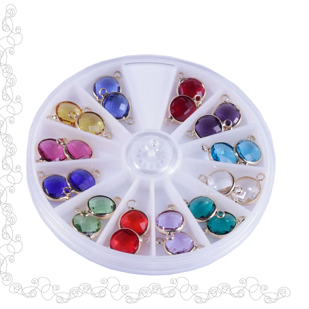 24Pcs Birthstone Pendant Crystal Natural Material Gemstone Findings 10mm for DIY Jewelry Making Necklace Bracelet Keychain