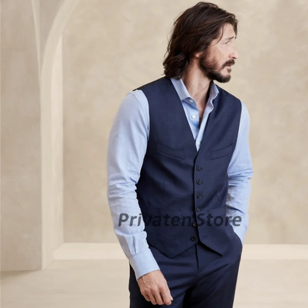 Men Suit Waistcoat Blue Color Single-Breasted Thin Four Seasons Loose and Comfortable Male Clothing Vests chaleco hombre vestir