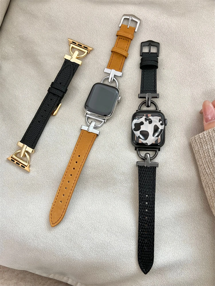 

Elegant Metal Splicing Leather Leather Band For iWatch 49mm 40mm 41mm 45mm Women Strap For Apple Watch Series 8 7 3 2 4 5 6 SE 1