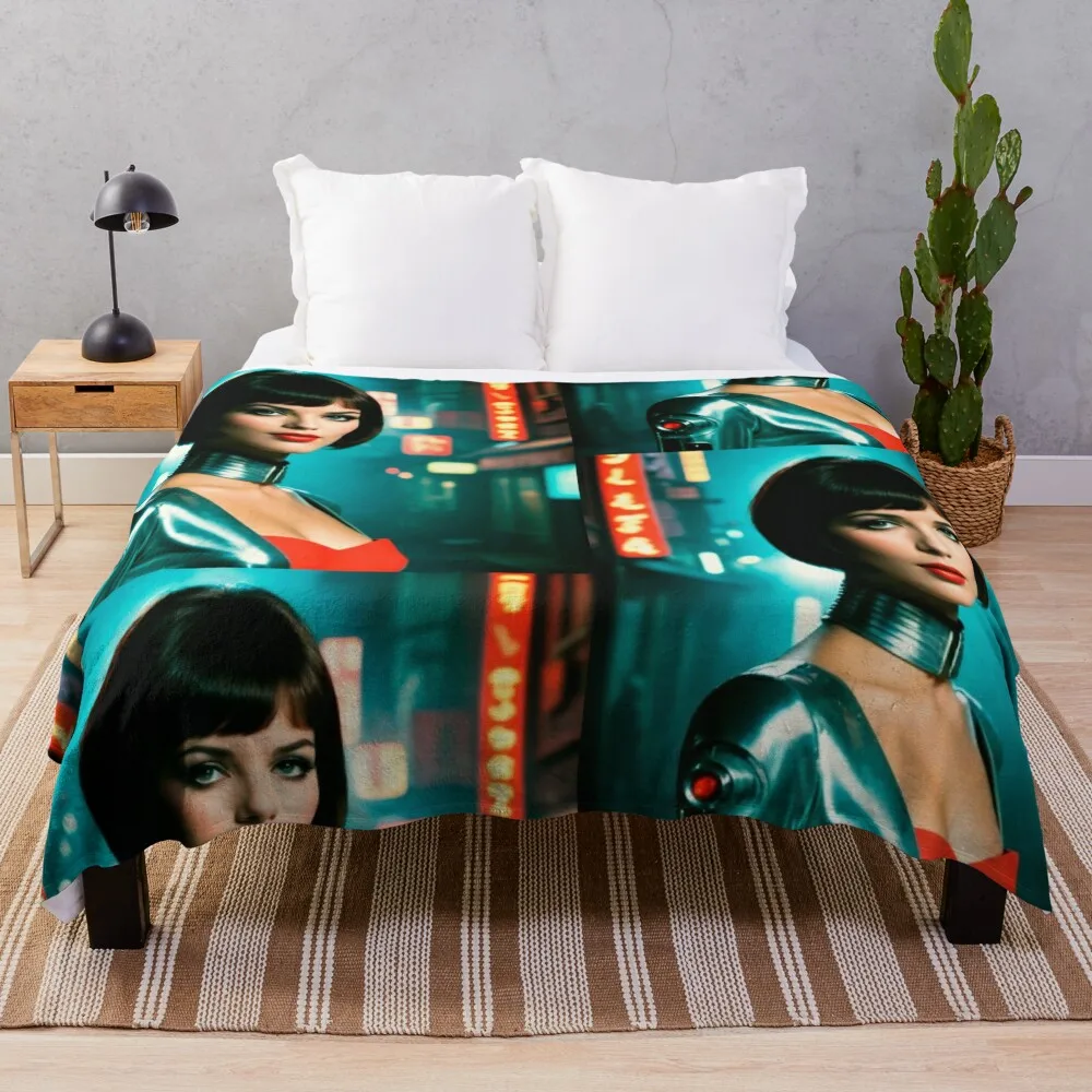 Retro Evil Woman Bot 2069 Throw Blanket heavy to sleep Soft Plaid halloween Decoratives Blankets