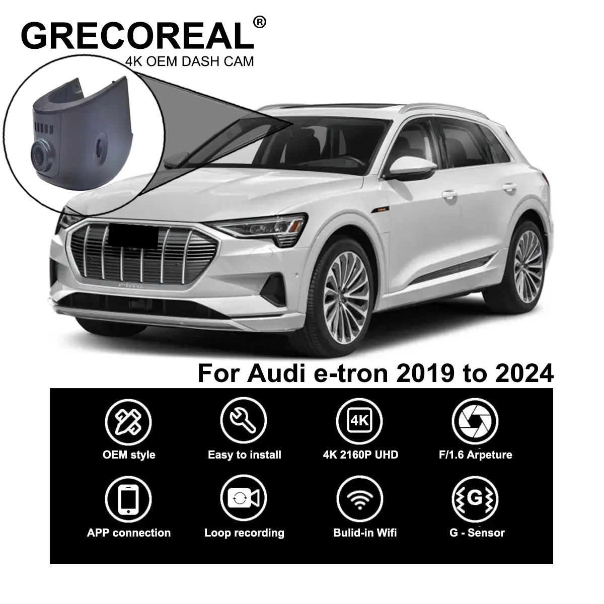 GRECOREAL 4K Dash Cam Front and Rear 2160P WiFi Car Dual Dashcam  APP Control Easy Install Plug Play Compatible with Audi e-tron