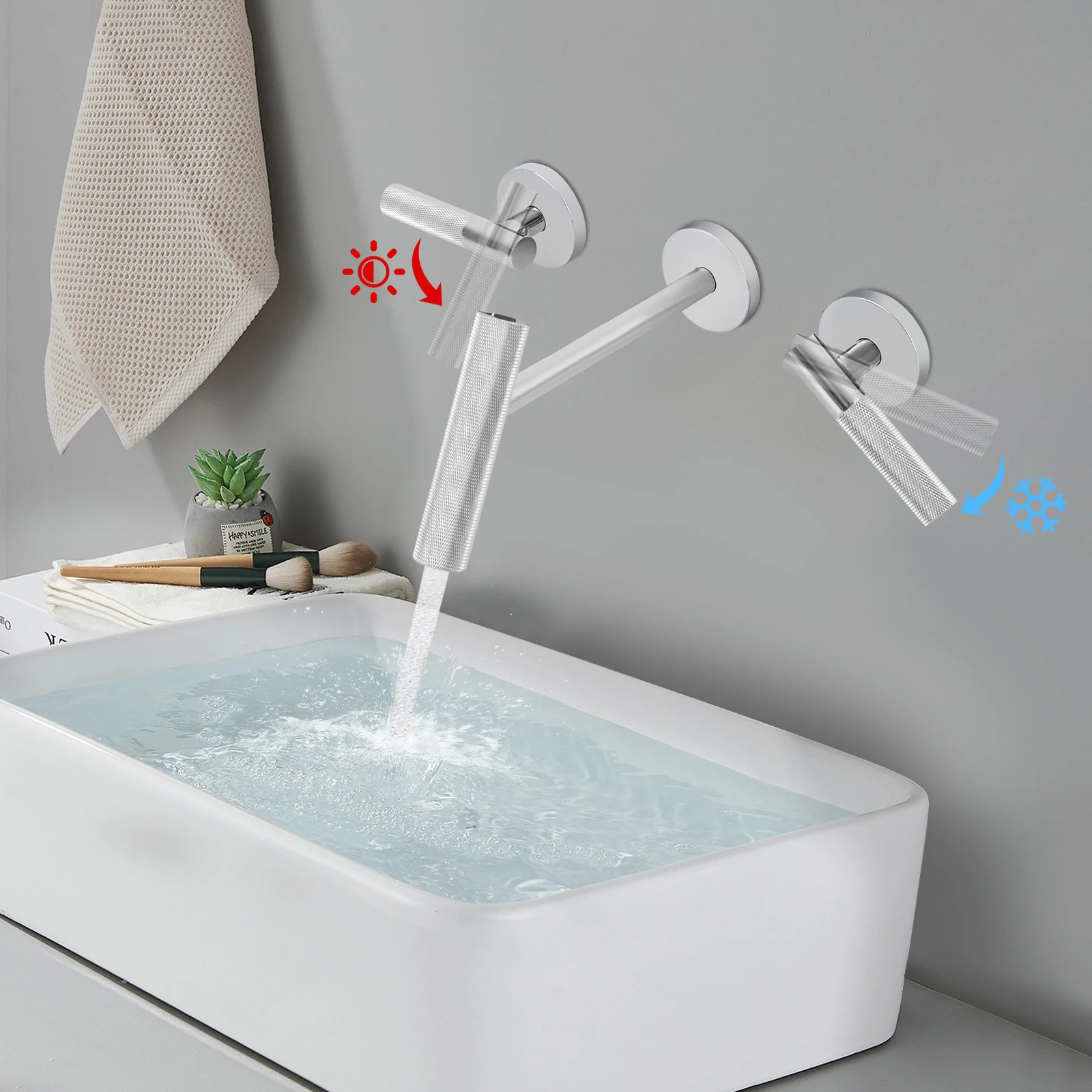 

3-Hole Wall Mount Bathroom Faucet with 2 Handles NPT1/2“ Ceramic Valve Core for Home Hotel
