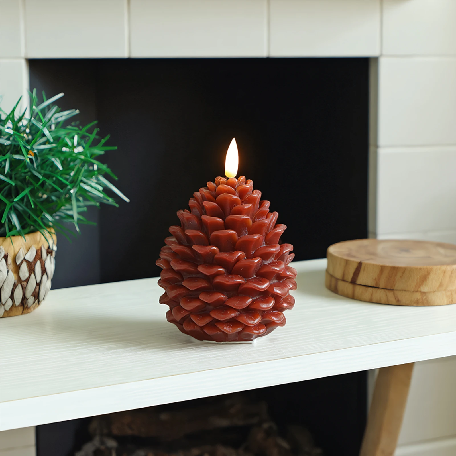 Pack of 2 LED Pine Cone Candle Pinecone Shaped Realistic Wax Candles LED Electronic Candle for Christmas Decoration