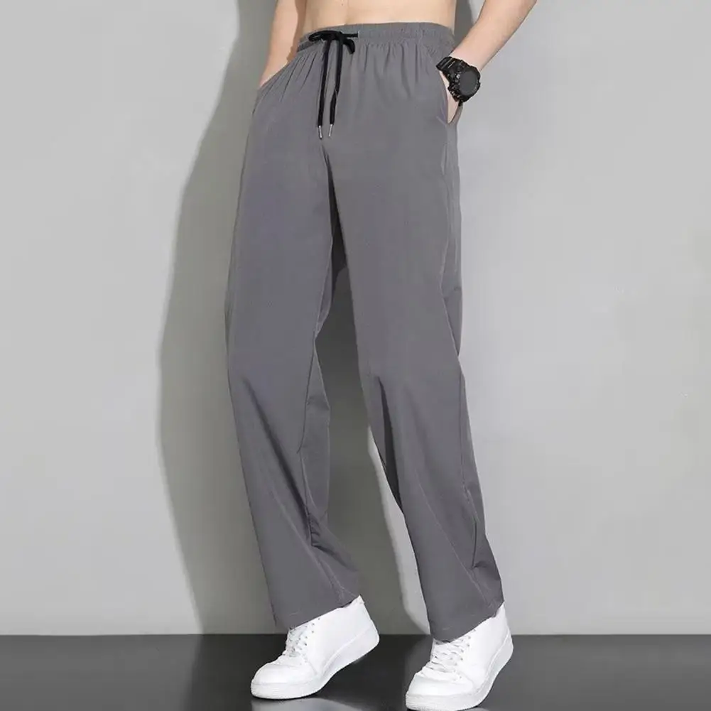 Ice Silk Linen Man Sport Pants Casual Overweight Sweatpants Male Quick-dry Elastic Baggy Ankle-length Sport Traning Trousers