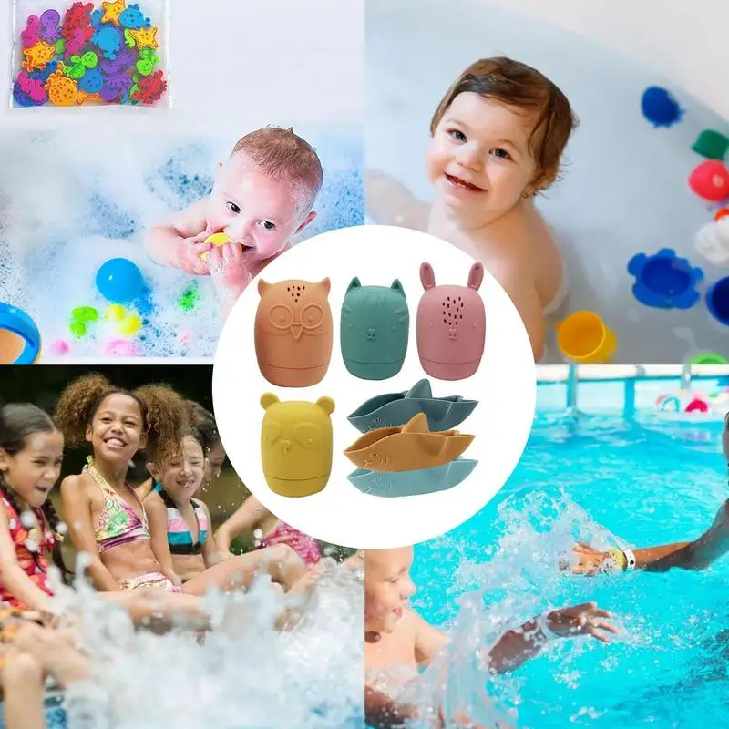 Silicone Bath Toys For Toddlers Silicone Shark Kids Bath Toys 7PCS Toddler Bath Toys Set For Kids Bath Toys Bathtub Spray Water