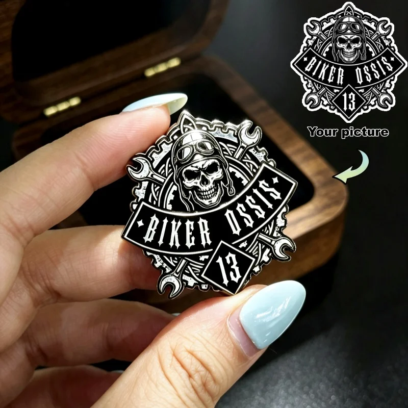 Custom Logo Photo Brooch Personalized Motorcycle stainless steel Lapel Badge Punk Club Brooch Custom made Jewelry Gift