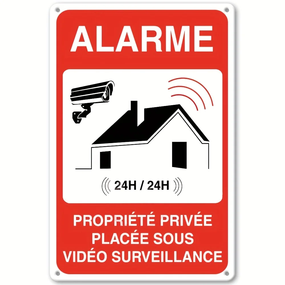 Durable Metal Alarm Yard Sign - Wall-Mounted, 24-Hour Video Surveillance Warning, Private Property Security Plate with Camera a