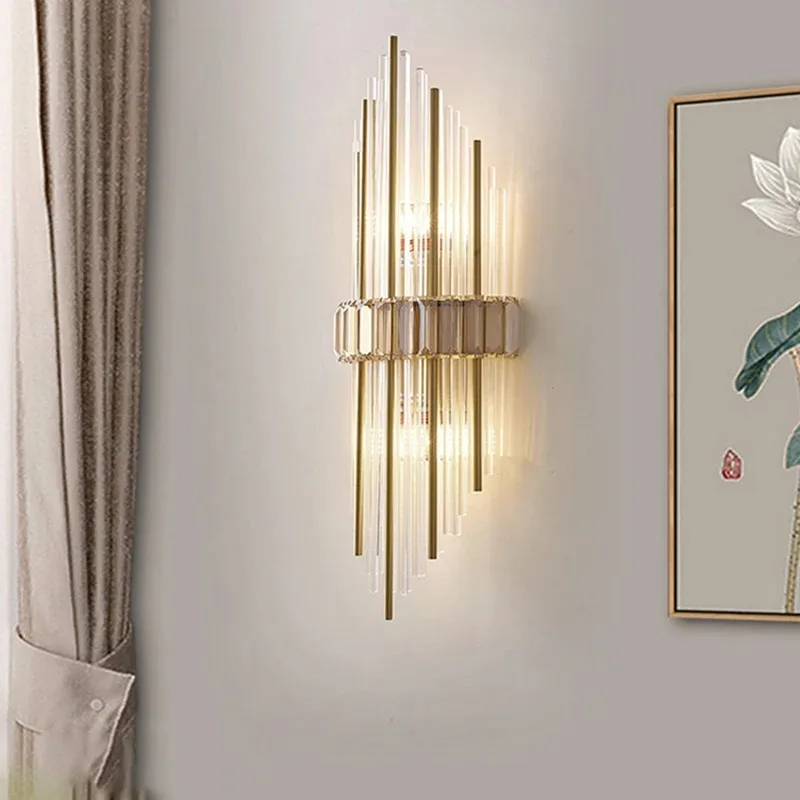 Nordic Modern Luxury Crystal Tube Decorative Wall Lamp Hotel Creative Bedside Lamp Living Room Staircase Corridor Wall Lamp