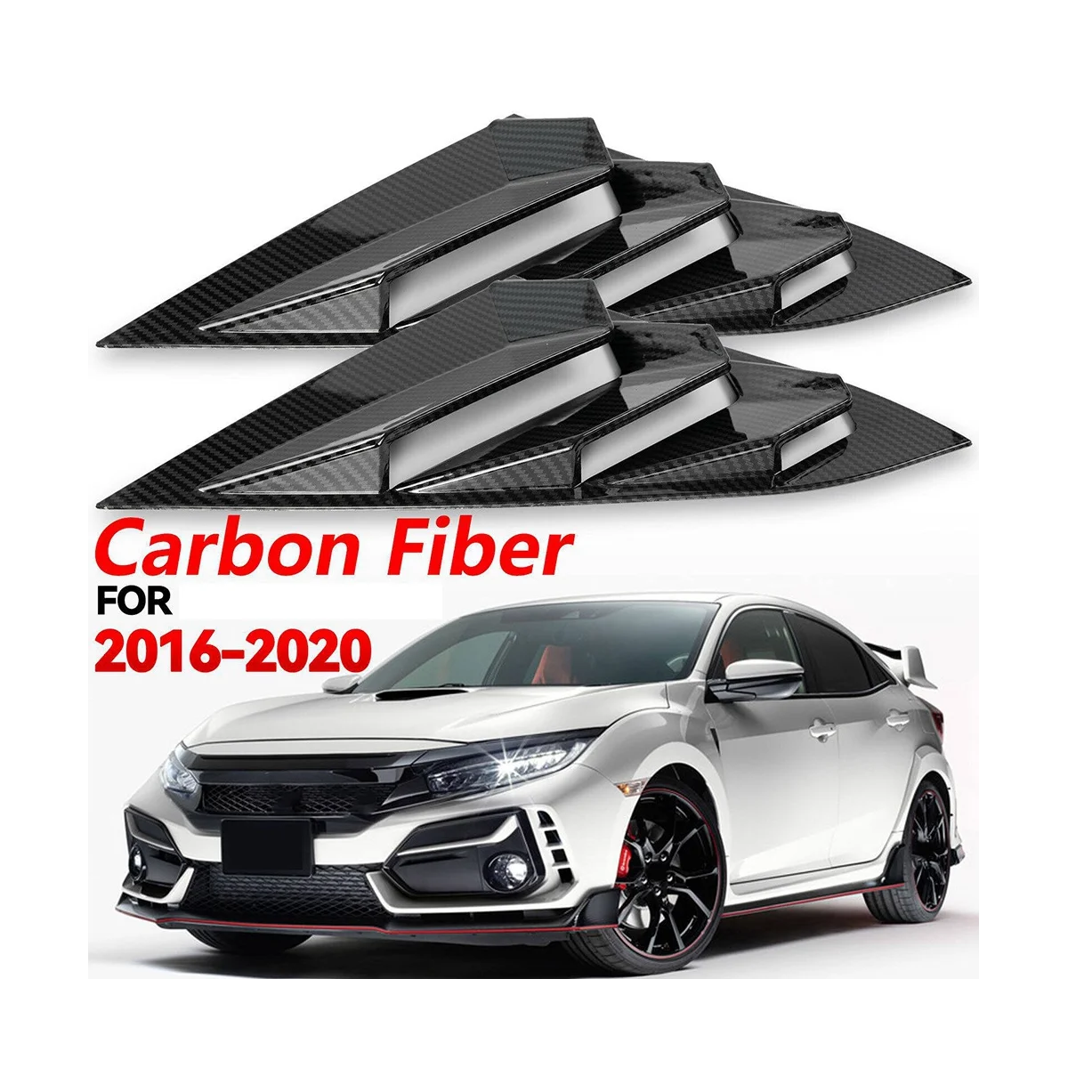 For Honda Civic Type R Hatchback 2016-20201 Rear Side Vent Window Louver Cover Triangular Window Trim Carbon Fiber Color