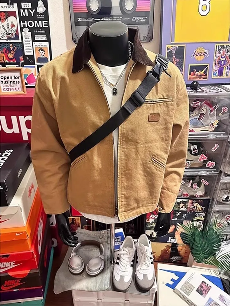 

Barn Sle ort Collar Jaet Men's Spring oulder Cardhatch American Retro Detroit Workwear Jaet Loose Fit Zipper Decor