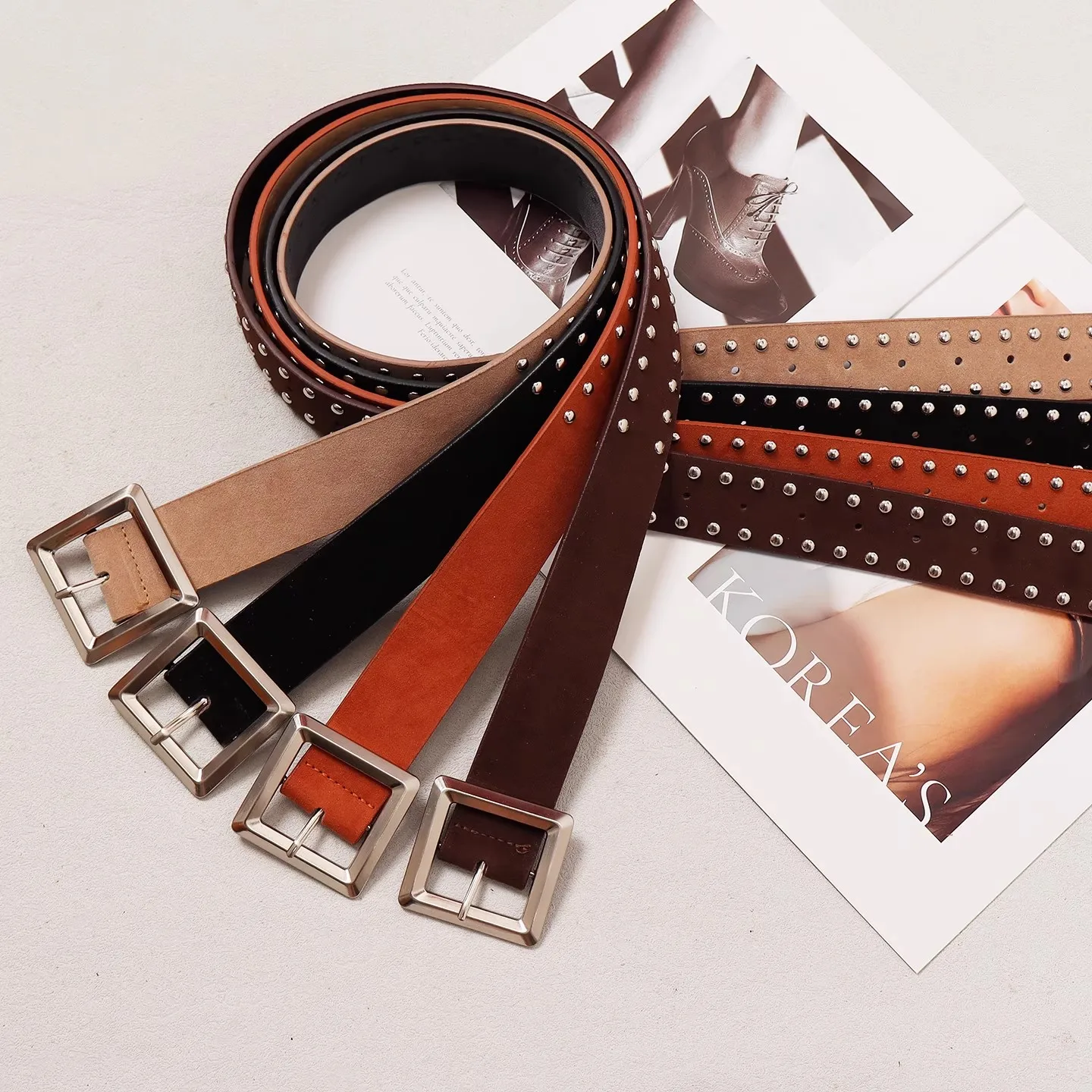 인조 스웨이드 리벳 벨트 여성 빈티지 펑크 허리띠 여성 드레스 코르셋 허리띠 벨트 장식 와이드 벨트 R2483