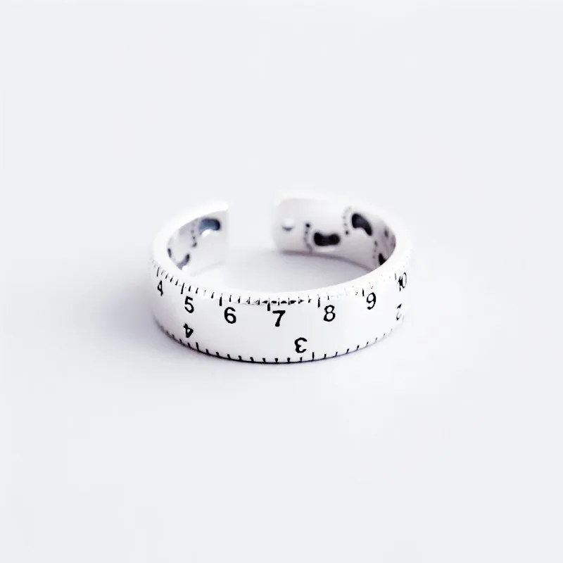 Sole Memory Retro Mini Ruler Creative 925 Sterling Silver Female Resizable Opening Rings RI502