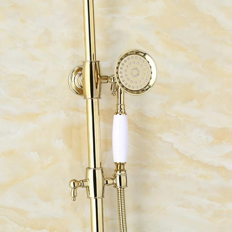 Vidric Bathroom Rain Shower Set Luxury Gold Brass Wall Mounted Bath Shower Rainfall Faucets with Hand Shower Kits Set ELS2008