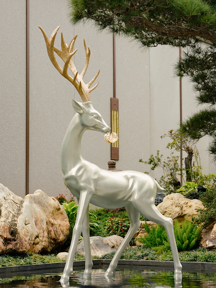 Garden decoration Zhaocai Fu deer large landing plum deer sculpture art interior ornaments hotel animal decoration