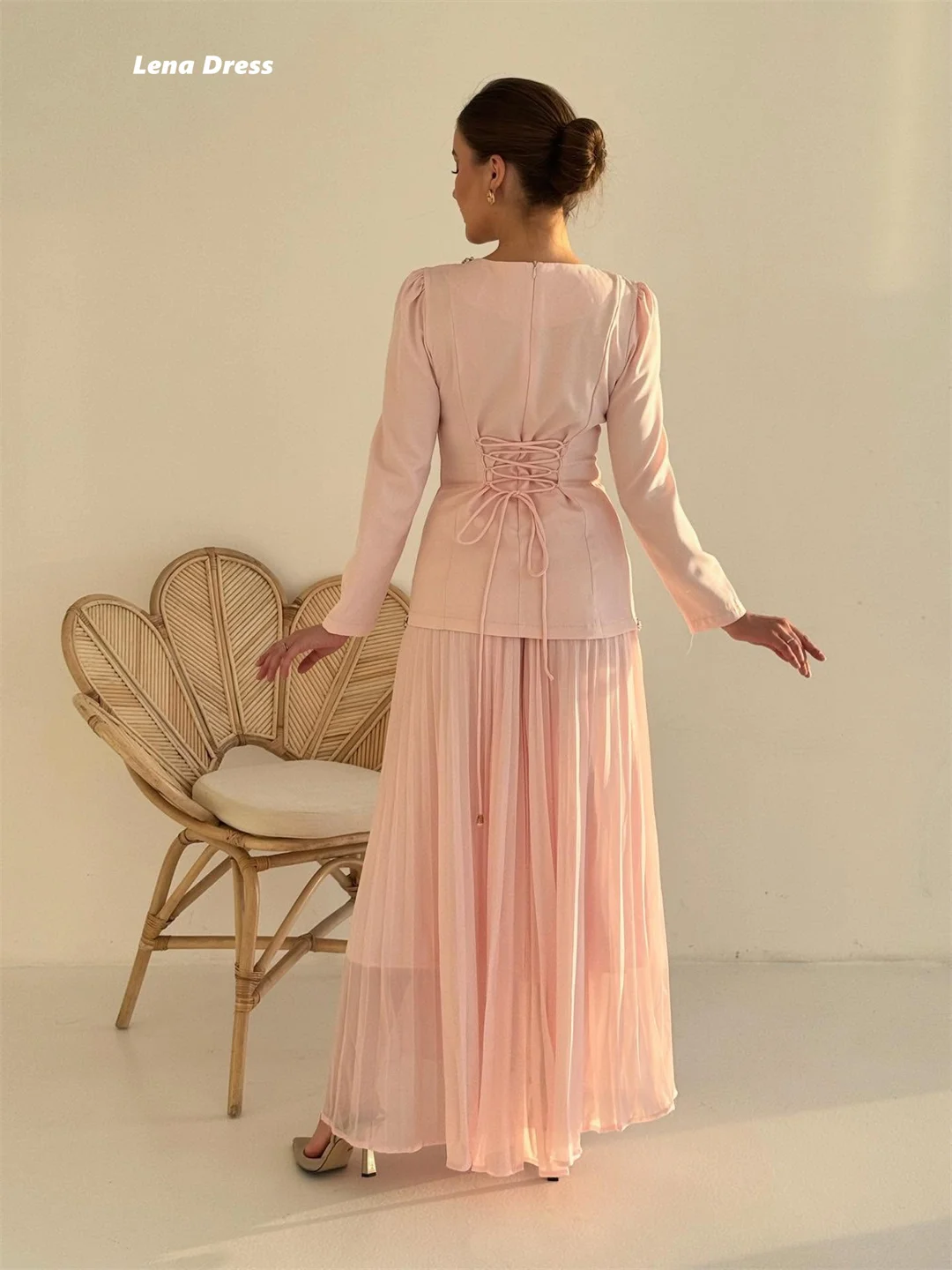 لينا الوردي فساتين لحضور الحفلات الموسيقية 2025 فستان سهرة نسائي فاخر امرأة طويلة الأكمام فستان حفلة فاخرة رقبة مستديرة مخصصة فستاين سهرة/فساتين الحفلات #6