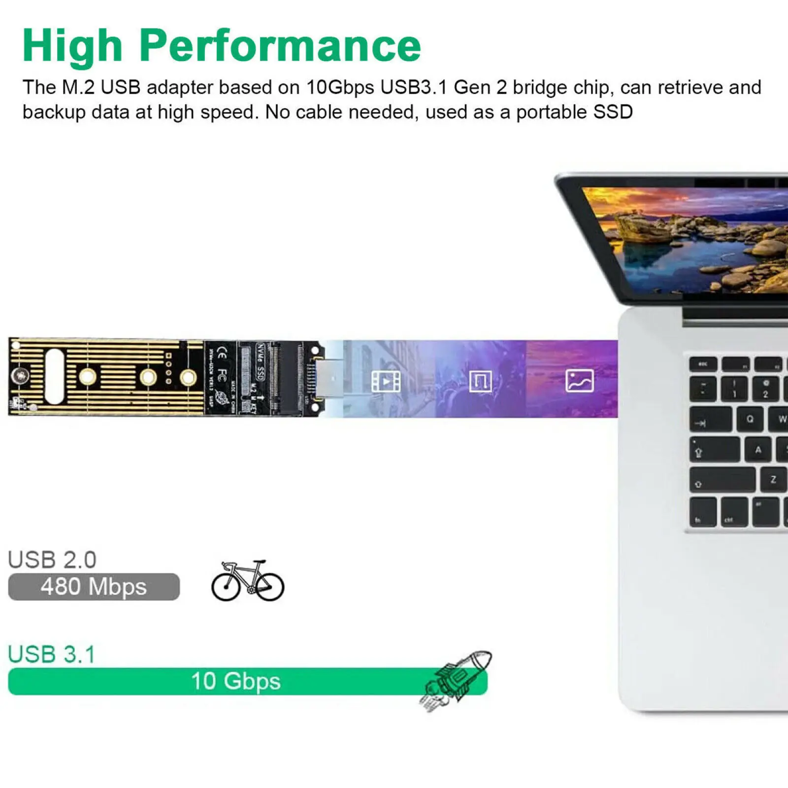 M.2 NVME Adapter USB 3.1 NVME Adapter 10Gbps Konwerter M.2 na USB-A 3.1 Obsługuje M Key M.2 NVME SSD Konwerter dysku twardego