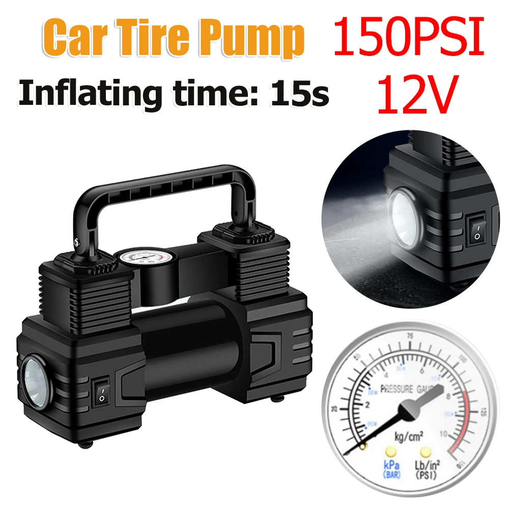 

150PSI Car Tyre Inflator 12V Portable Air Pump with LED Emergency Flashlight Heavy Duty Air Compressor for All Vehicle Emergency