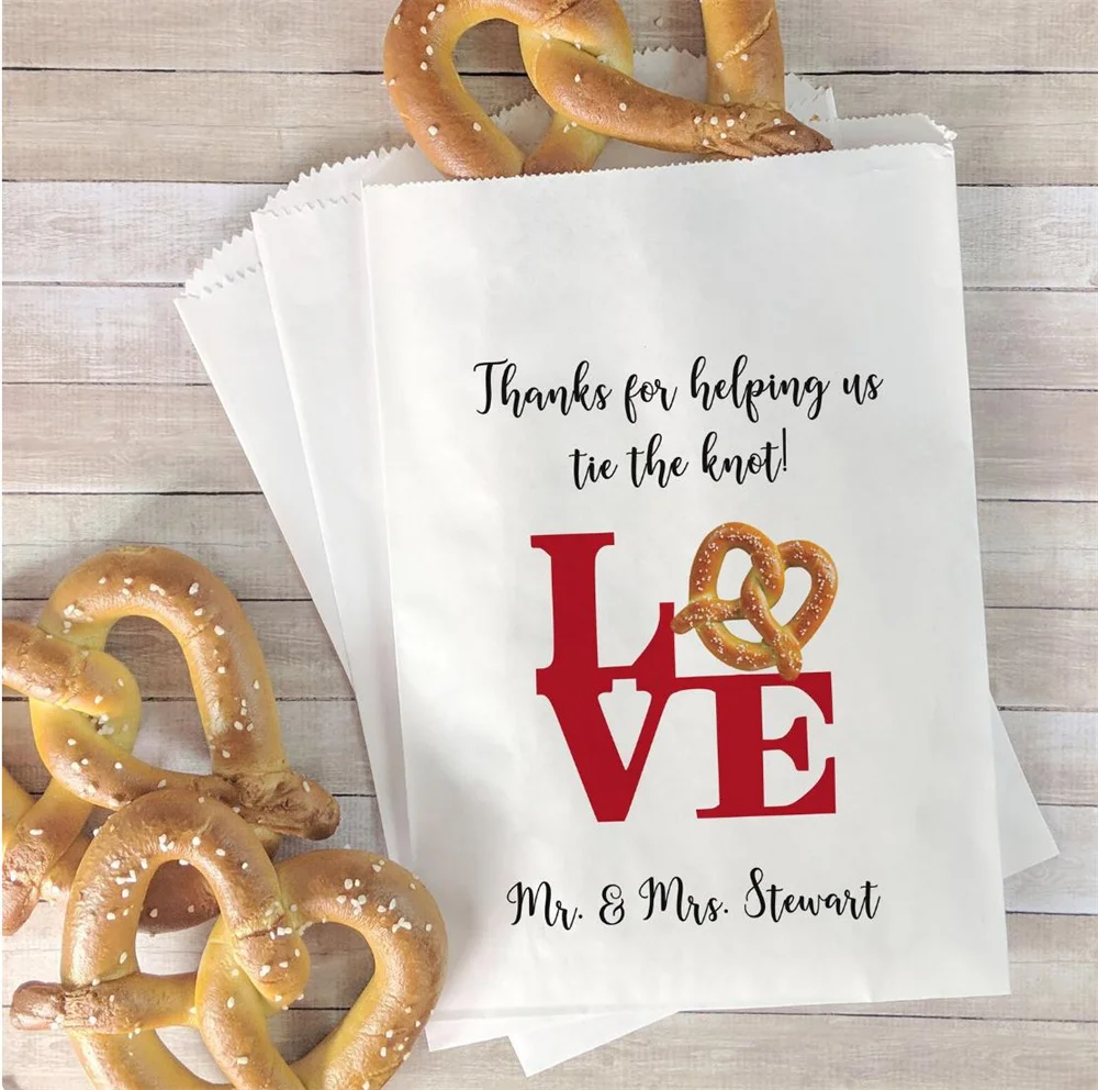 50 Love Sign Wedding Favor Bags, Tie the Knot Bags, Pretzel Bar, Love Sculpture Ideas, Wedding Treat Bags, Bags for Pretzels,