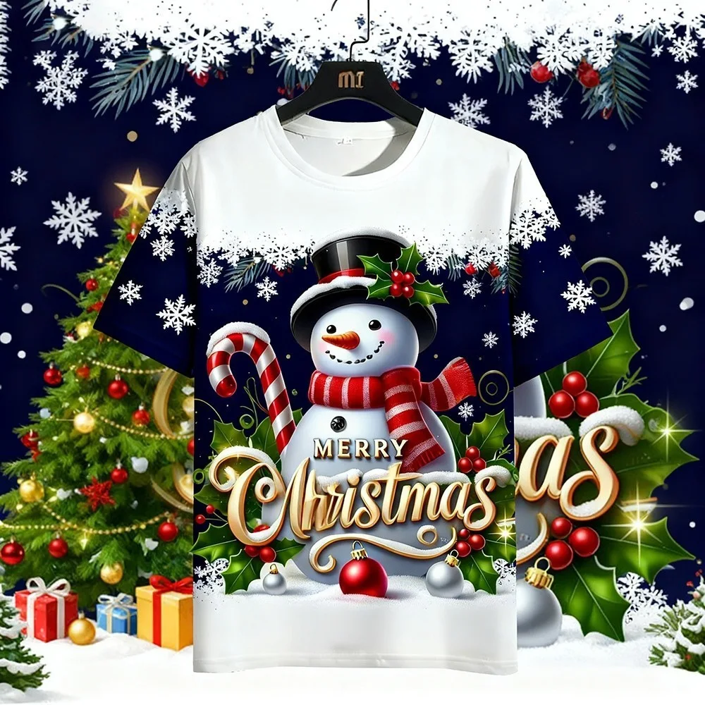 

3D digital printed Santa Claus graphic t shirts new men's and women's clothing loose casual round neck short sleeved top for men