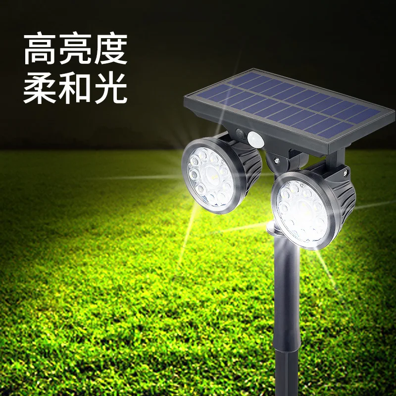 

New Outdoor Waterproof Double Headed LED Solar Spot Light Human Sensing Courtyard Garden Corridor Light Villa Lawn Light