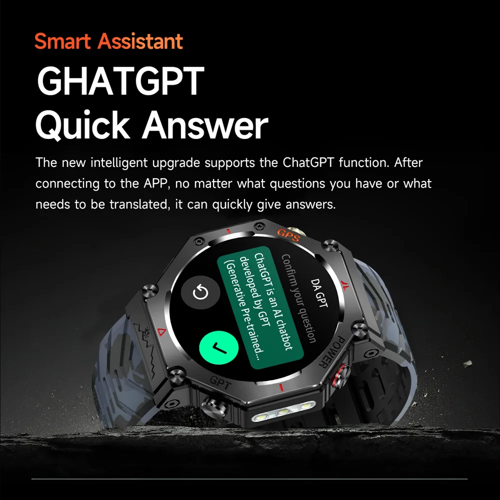 DAORKOW 2025 ChatGPT AI Assistant GPS Smartwatch 5ATM مقاوم للماء بوصلة بلوتوث دعوة في الهواء الطلق ساعة ذكية للرجال والنساء