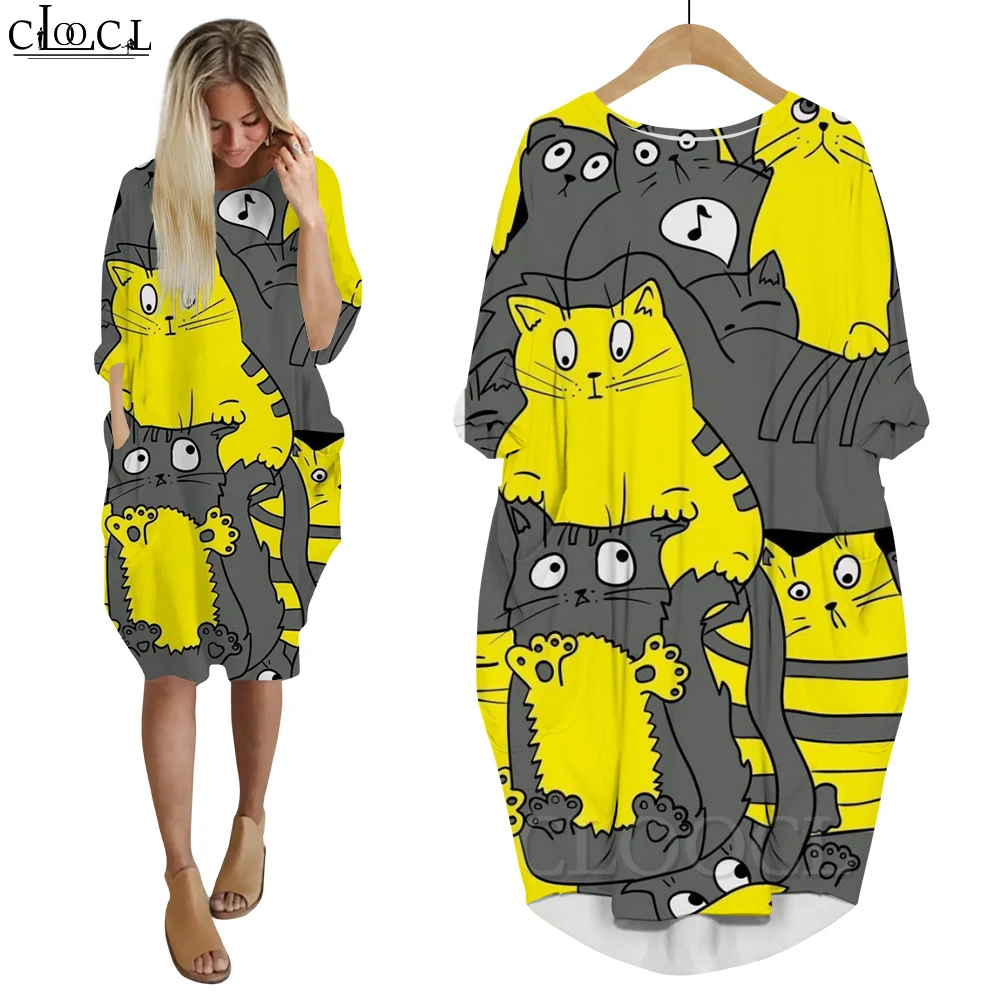 CLOOCL Jurken Lange mouw Slanke losse polyester vestidos Bulldog Digitaal printen Baggy gewaad Mode Oversized shirtjurken