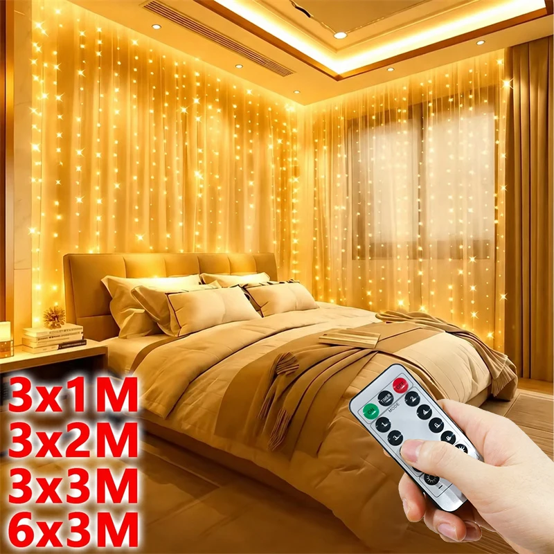 LED Curtain Lights 6m/3m Fairy String Lights USB Plug 8 Modes Christmas Halloween Room Valentine's Day Garden Wedding Decoration