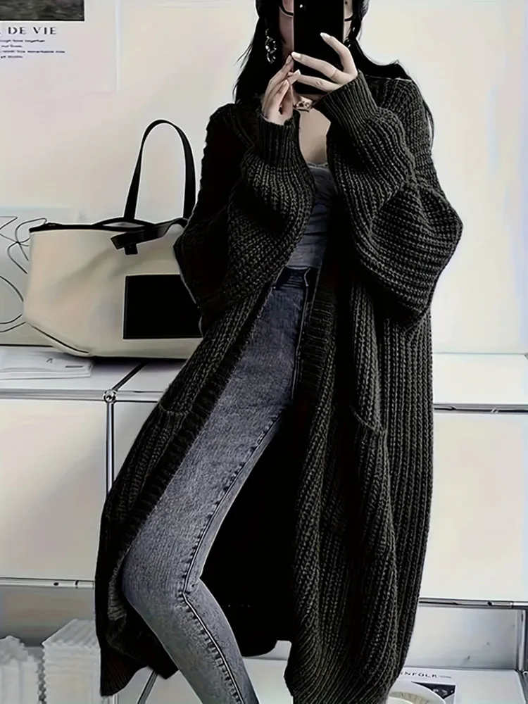 Women'S  Cardigan Autumn Winter Long Sweater Coats With Pockets Knit Open Front Hooded Sweater Cardigans Cable Knit Sweaters