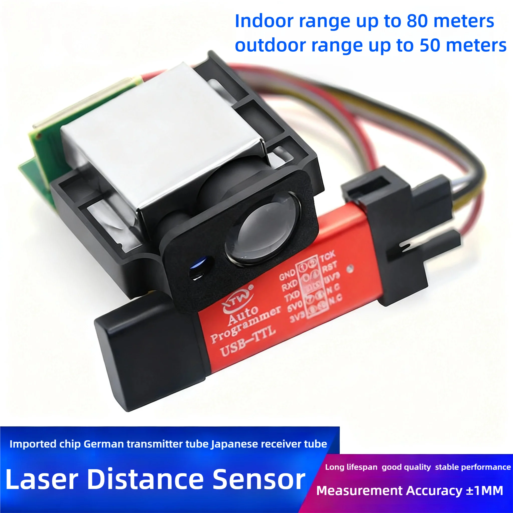 Sensor de distância a laser 4-20ma 0-10v módulo industrial de alta precisão 485/ttl deslocamento invólucro de banda infravermelha