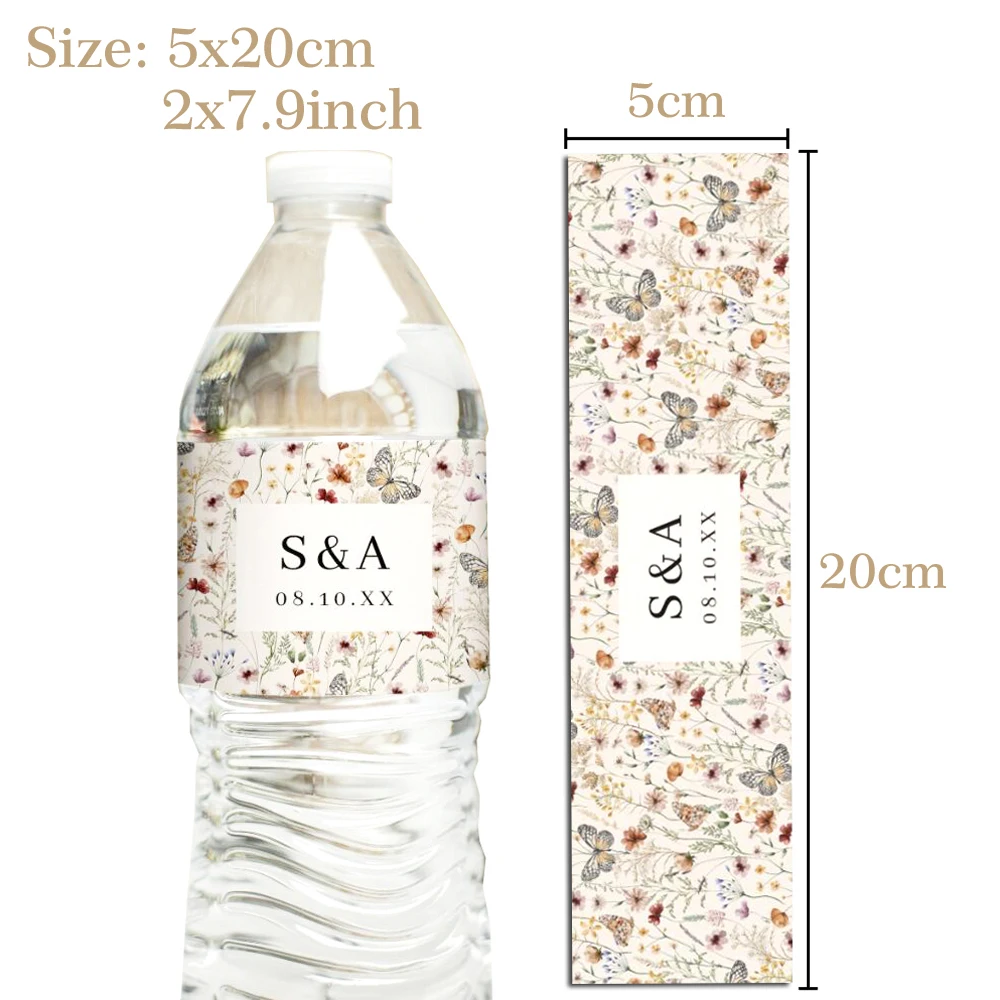 30pcs Wedding Water Bottle Label, Custom Water Bottle Label for Baby Shower, Customizable Water Bottle Label for Bridal Shower