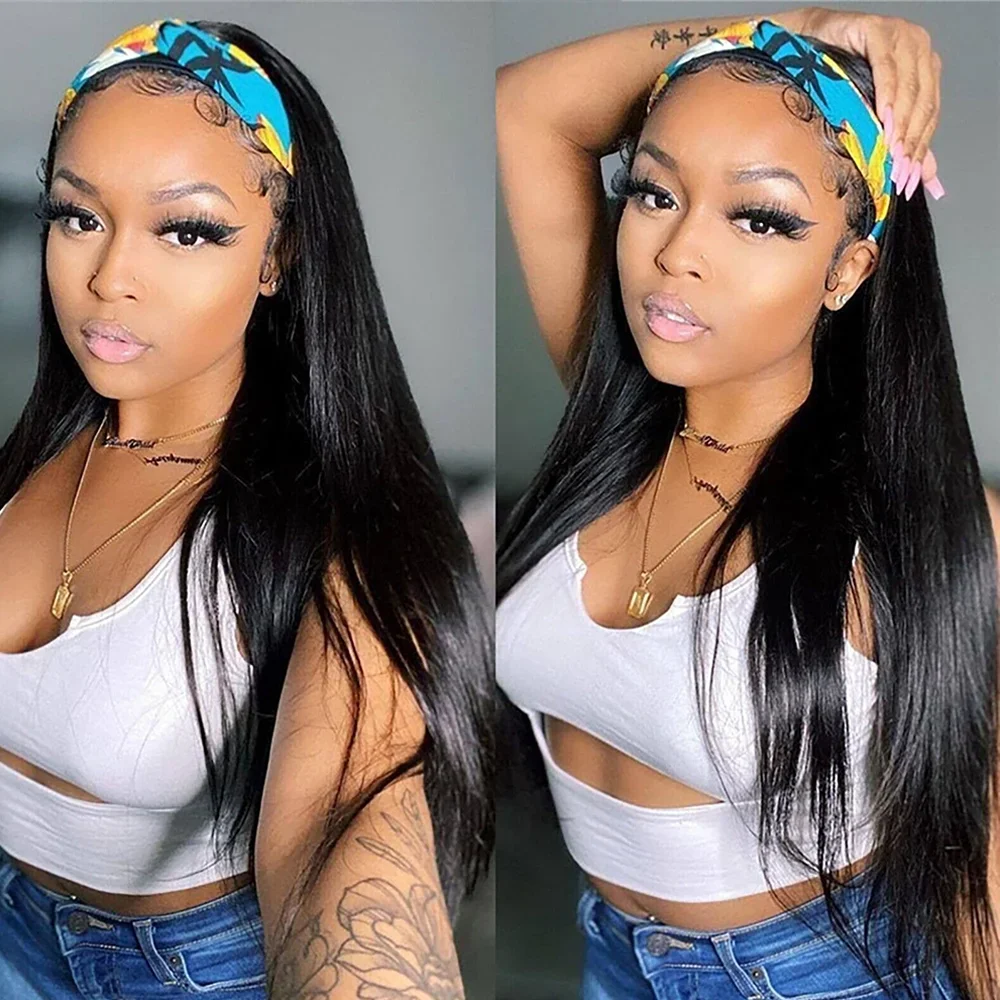 Headband Wig Human Hair Bone Straight Human Hair Wigs Full Machine Made Peruvian Human Hair Wigs For Black Women Easy to Go