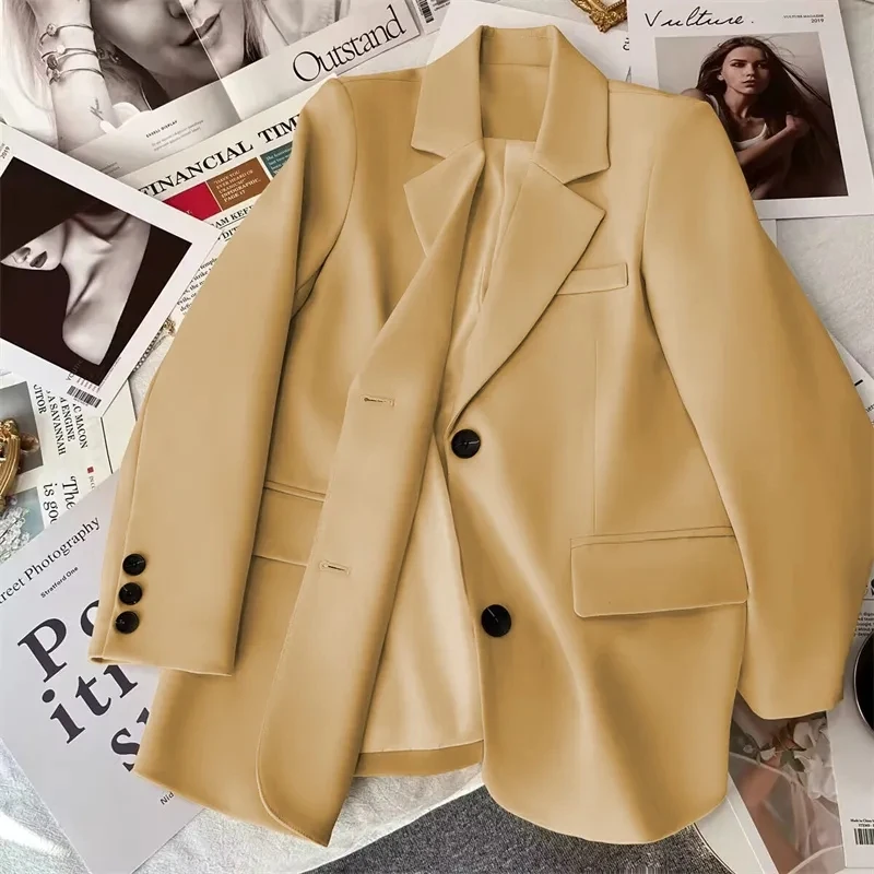 Blazers elegantes de oficina para mujer, chaqueta de manga larga con botonadura única, traje de mujer, prendas de vestir exteriores, moda 2024