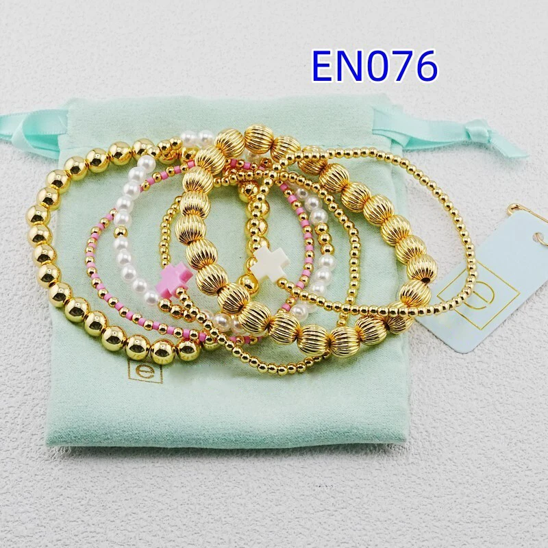 VKVVA Fashion Jewelry Round Bead White Pearl and Cross Gold-plated Bracelet Set total 6pcs  Women Birthday Gifts, Unique Gift