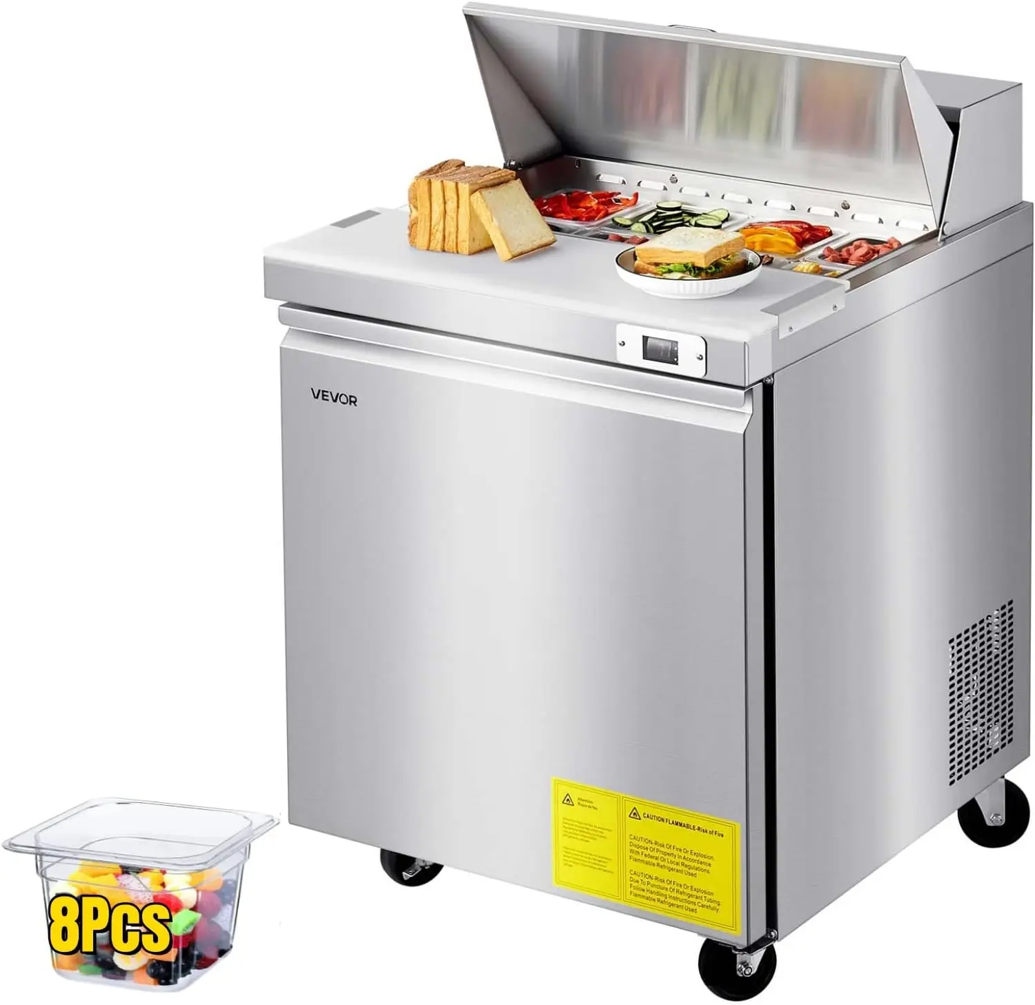 Commercial Refrigerator, 28" W Sandwich/Salad Prep Refrigerated Table, Stainless Steel Food Prep Station Fridge with 8 Pan, for