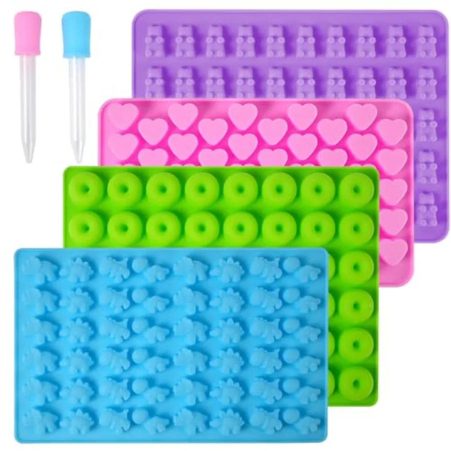 

Silicone Gummy Bear Molds Non-stick Chocolate Candy Molds with 2 Droppers Iluding Mini Dinosaur Bear Shape Hearts and Mini Donu